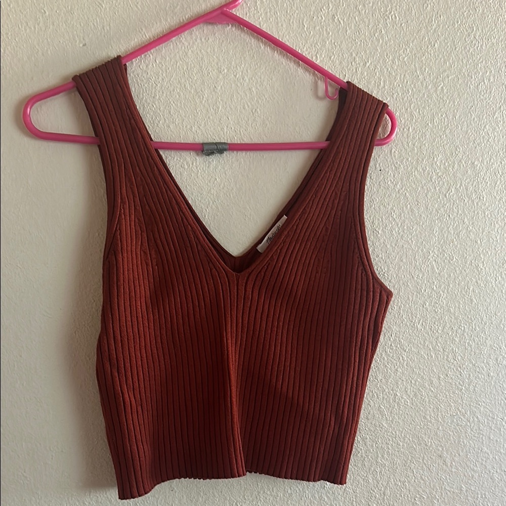 Madewell Red Ribbed Crop Tank Top
